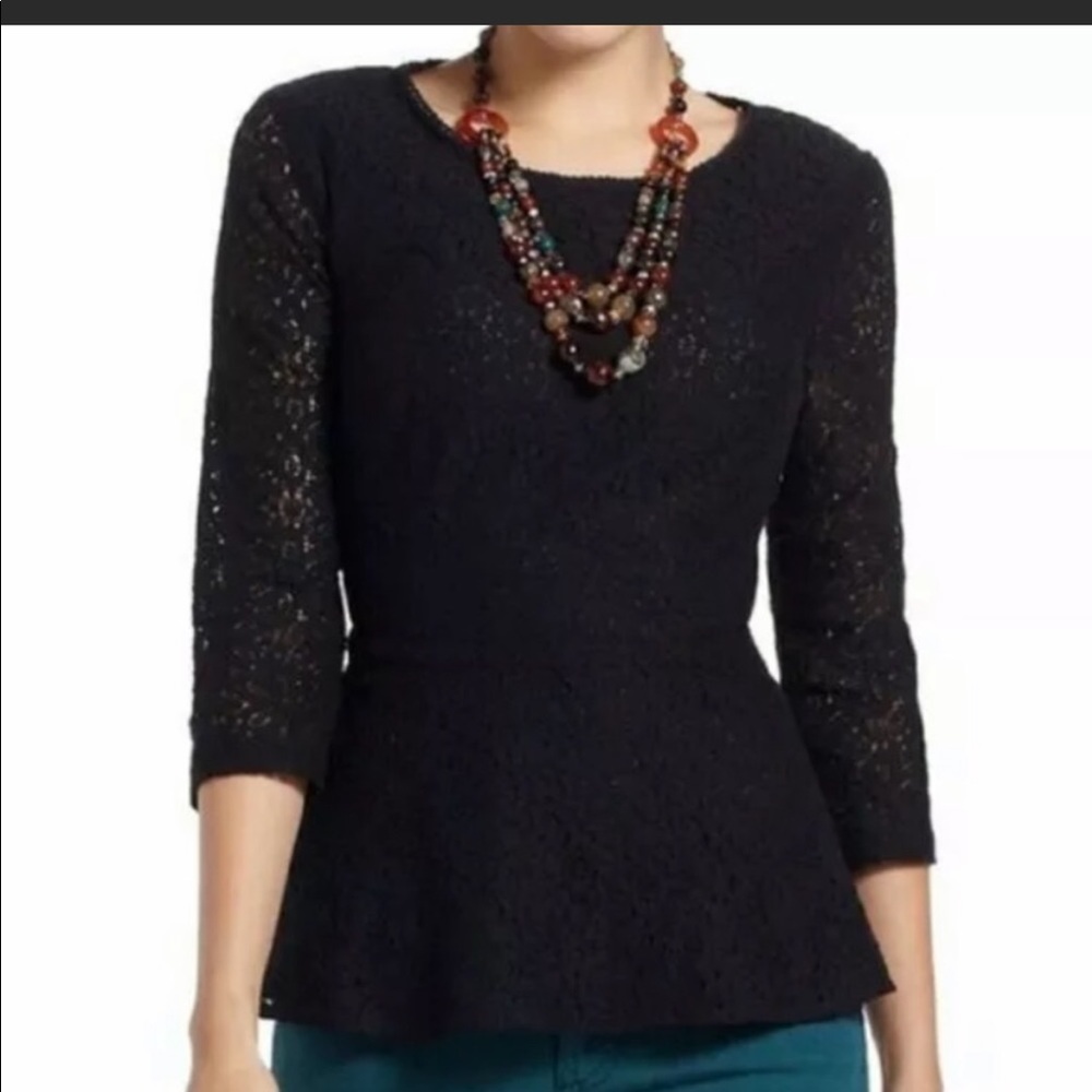 Moulinette Soeurs Anthropologie Peplum Black Lace Top Blouse